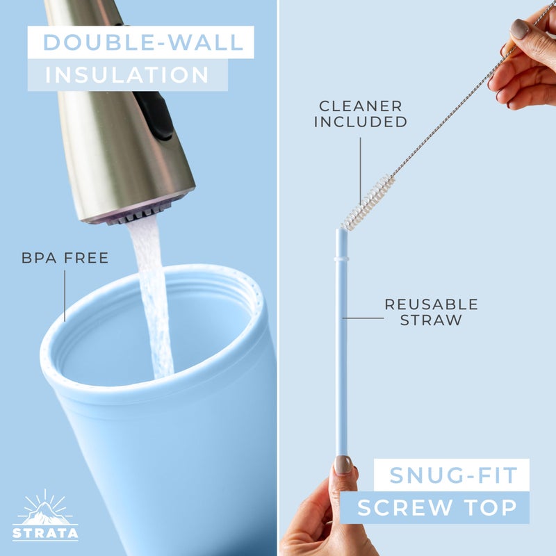 STRATA CUPS Classic Tumblers with Lids and Straws (8 pack) - 22oz Matte Pastel Colored Acrylic Tumblers with Lids and Straws, Double Wall Tumbler Bulk, Reusable Cup with Straw Cleaner (Assorted) - Image 3